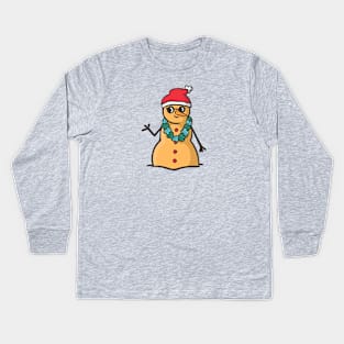 Christmas Sandman Snowman with Santa Hat Kids Long Sleeve T-Shirt